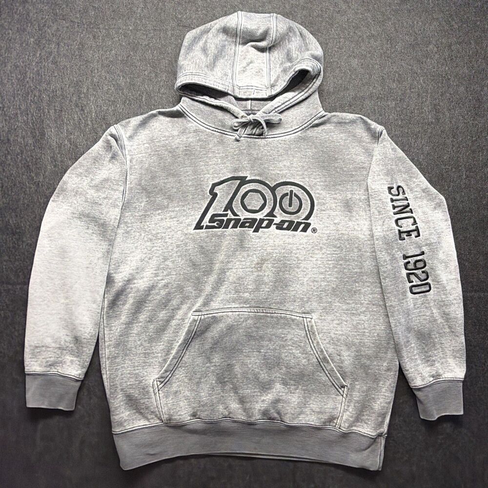 Vintage Y2K 100 Snap-On Washed Out Gray Super Soft Hoodie Embroidered Men’s XL